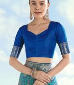 Blue faux banarasi silk readymade blouse