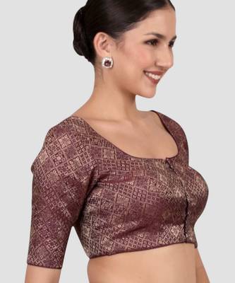 Wine brocade padded readymade saree blouse 3
