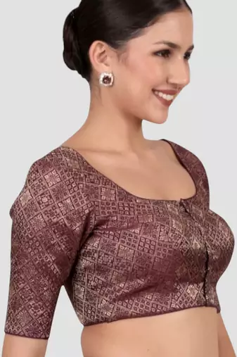 Wine brocade padded readymade saree blouse