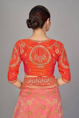 Pink embroidered art silk readymade blouse 2