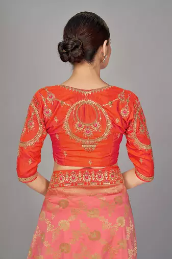 Pink embroidered art silk readymade blouse