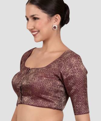 Wine brocade padded readymade saree blouse 4
