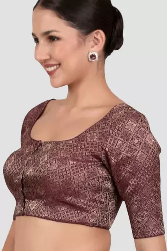 Wine brocade padded readymade saree blouse