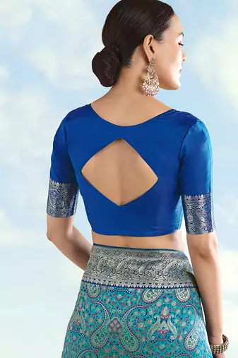Blue faux banarasi silk readymade blouse