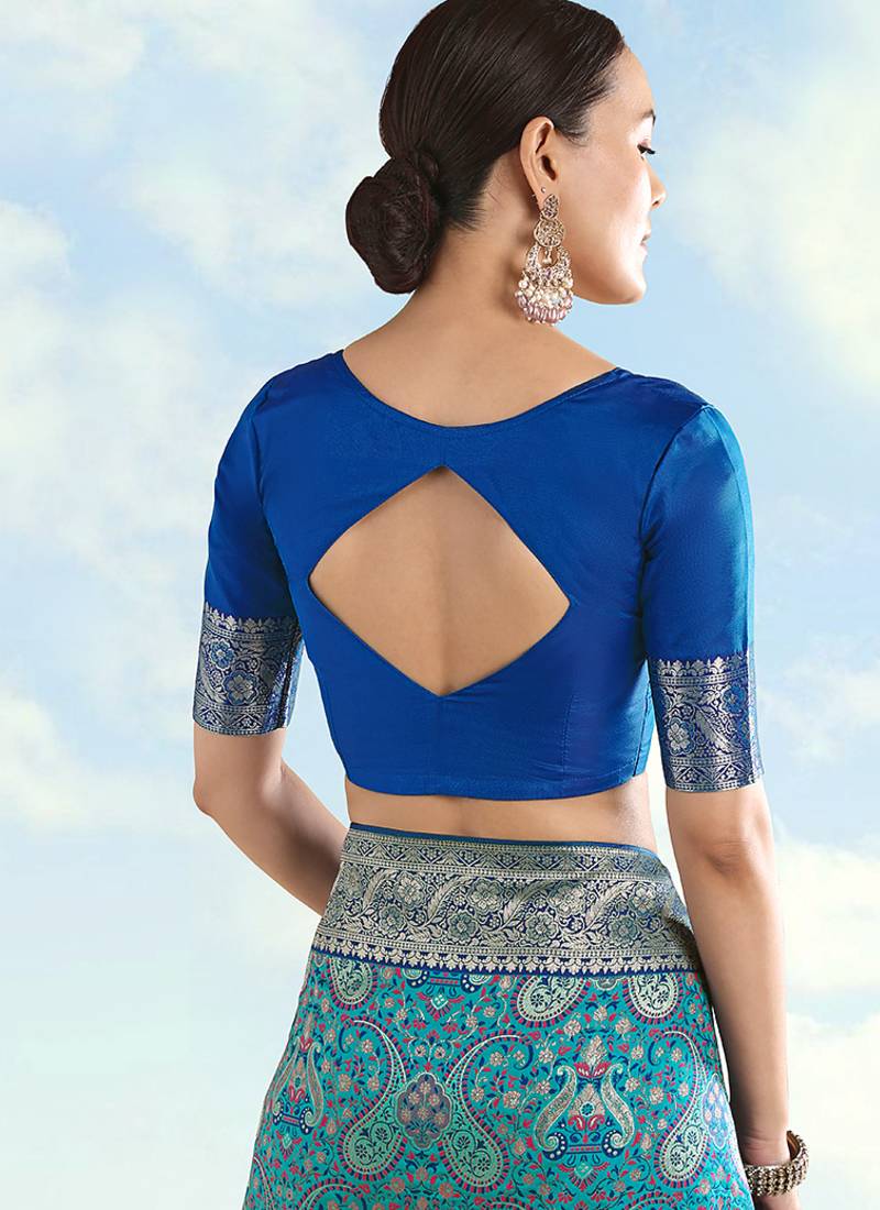 Blue faux banarasi silk readymade blouse