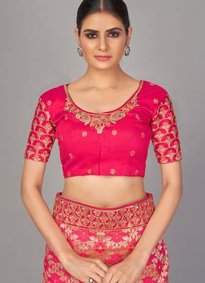Rani pink embroidered art silk readymade blouse 1
