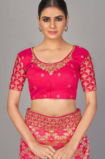 Rani pink embroidered art silk readymade blouse