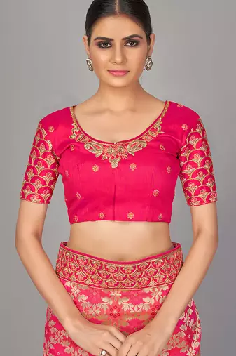 Rani pink embroidered art silk readymade blouse