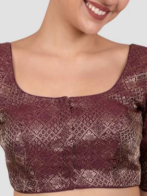 Wine brocade padded readymade saree blouse 5