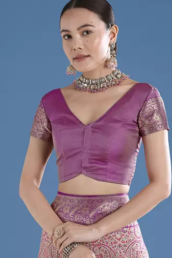 Onion pink faux banarasi silk readymade blouse
