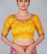 Yellow embroidered art silk readymade blouse