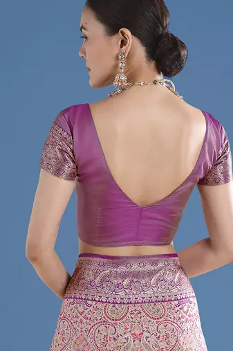 Onion pink faux banarasi silk readymade blouse