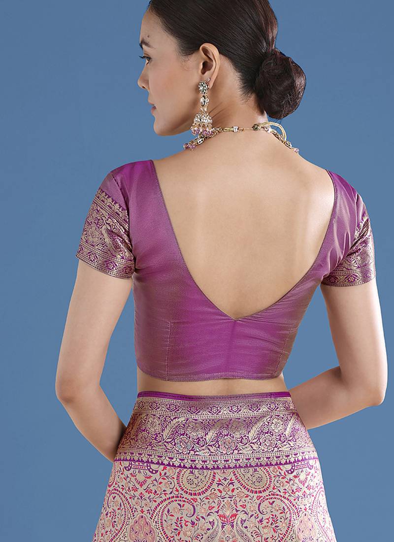 Onion pink faux banarasi silk readymade blouse