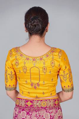 Yellow embroidered art silk readymade blouse 2