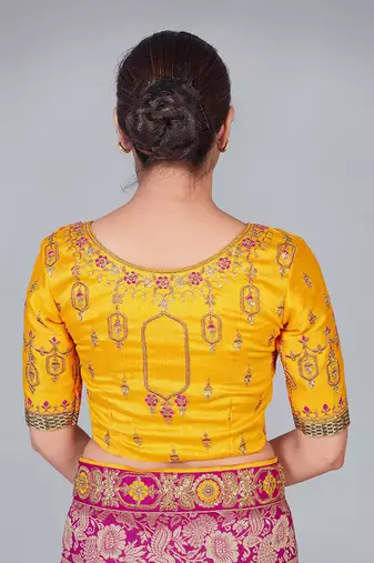 Yellow embroidered art silk readymade blouse