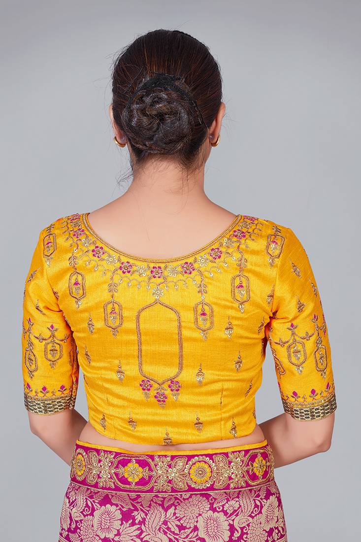Yellow embroidered art silk readymade blouse