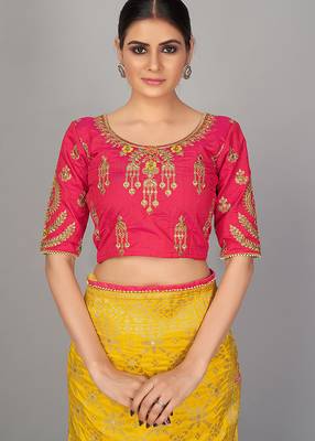 Rani pink embroidered art silk readymade blouse 1