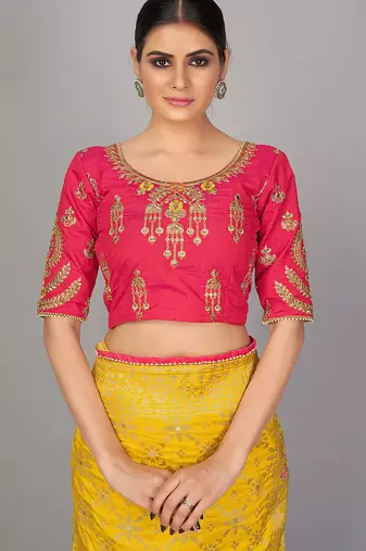 Rani pink embroidered art silk readymade blouse
