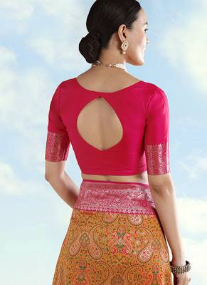 Rani pink faux banarasi silk readymade blouse 2