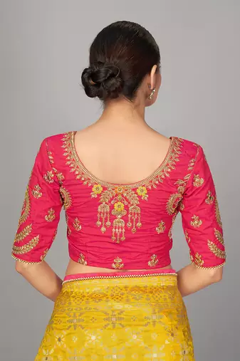 Rani pink embroidered art silk readymade blouse