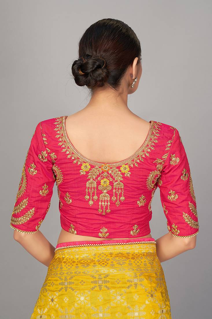Rani pink embroidered art silk readymade blouse