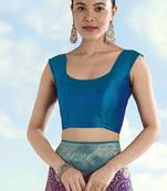 Teal blue faux banarasi silk readymade blouse