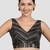 Black & silver striped silk v-neck readymade sleeveless readymade saree blouse