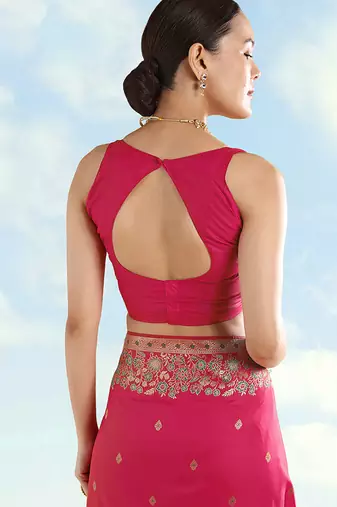 Rani pink faux banarasi satin silk readymade blouse