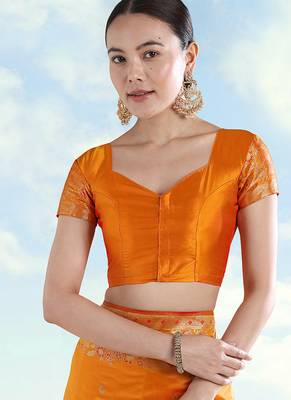 Orange faux banarasi satin silk readymade blouse 1