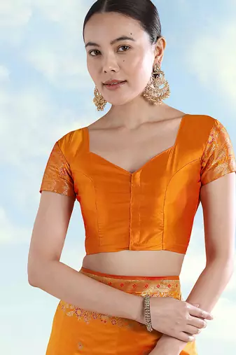 Orange faux banarasi satin silk readymade blouse