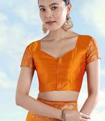 Orange faux banarasi satin silk readymade blouse