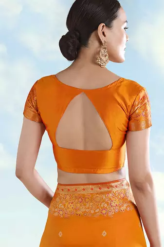 Orange faux banarasi satin silk readymade blouse