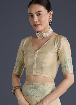 Cream faux banarasi satin silk readymade blouse 1