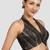 Black & gold striped silk halter neck backless saree blouse