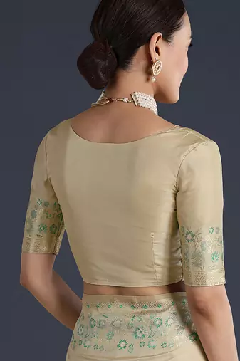 Cream faux banarasi satin silk readymade blouse