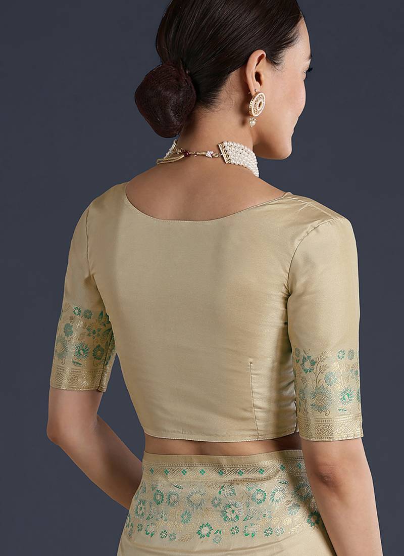Cream faux banarasi satin silk readymade blouse