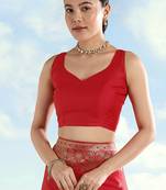 Red faux banarasi satin silk readymade blouse