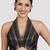 Black & silver striped silk halter neck backless saree blouse