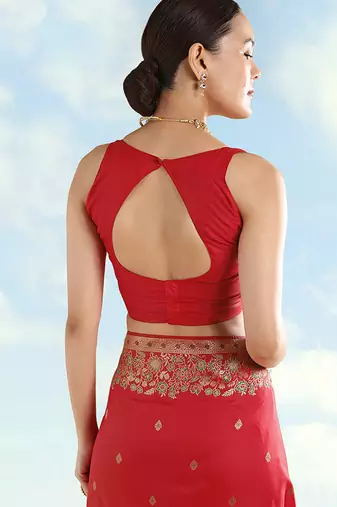 Red faux banarasi satin silk readymade blouse