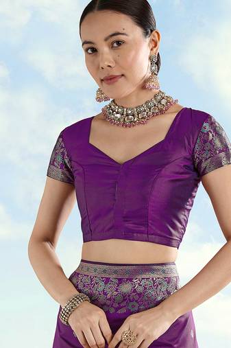 Purple faux banarasi satin silk readymade blouse