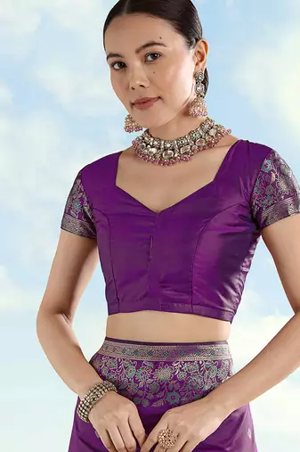 Purple faux banarasi satin silk readymade blouse
