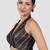Black & silver striped silk halter neck backless saree blouse