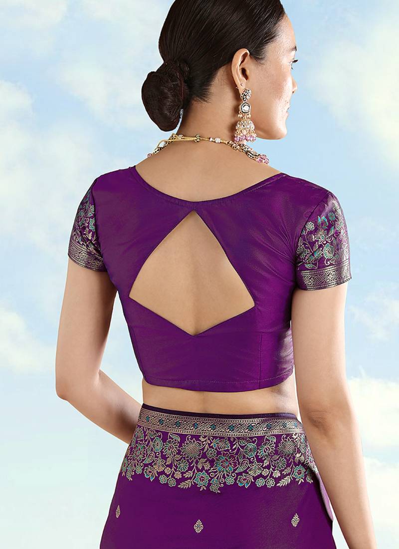 Purple faux banarasi satin silk readymade blouse
