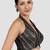 Black & silver striped silk halter neck backless saree blouse
