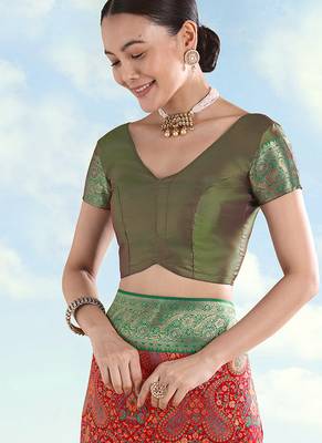 Mahendi green faux banarasi silk readymade blouse 1