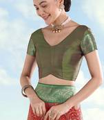 Mahendi green faux banarasi silk readymade blouse