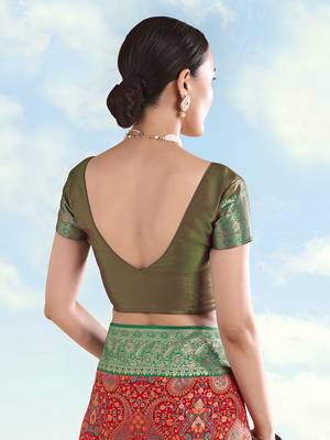 Mahendi green faux banarasi silk readymade blouse 2