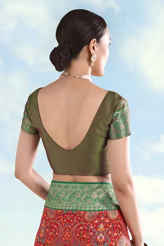 Mahendi green faux banarasi silk readymade blouse