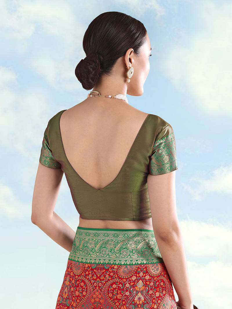 Mahendi green faux banarasi silk readymade blouse
