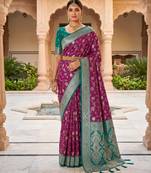 Wine soft silk blend saree with zari weaving meenakari design